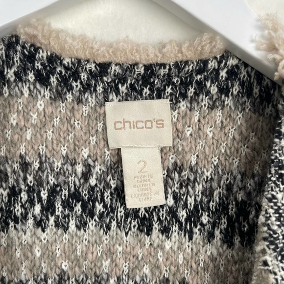 Chico's 2 (Women's Large) Grey Pattern Long Sweater Cardigan, Wool Blend - Picture 5 of 15